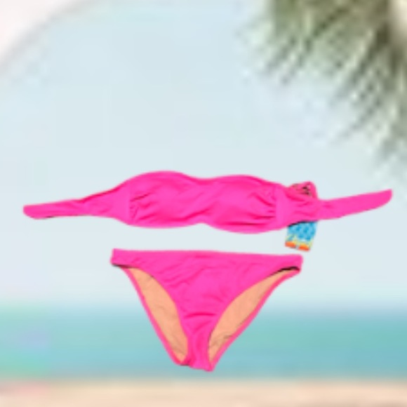 Hot Pink 2 Piece Bathing Suit Barbie Pink BandeauTop Size Medium - Picture 1 of 1